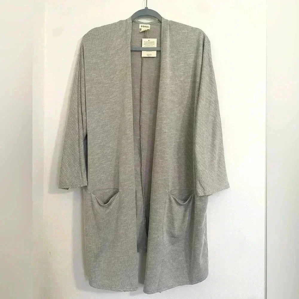 NWT Donni Cotton Ribbed Striped Open Cardigan O/S
